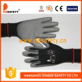 Black Nylon Knit Wrist Grey PU Coated Working Safety Construction Gloves